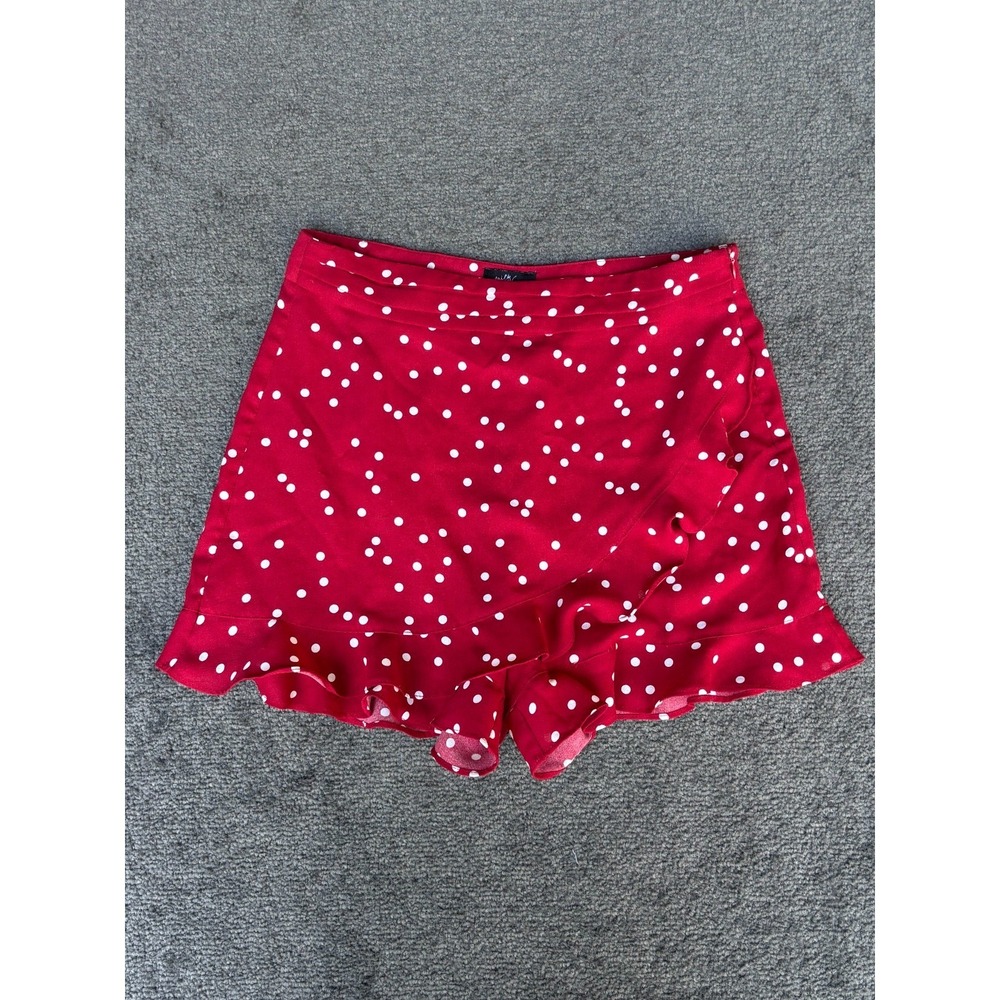 Milk & Honey Ruffles Mini Skirt Women Small Red Polka Dot 100% Polyester Pleated